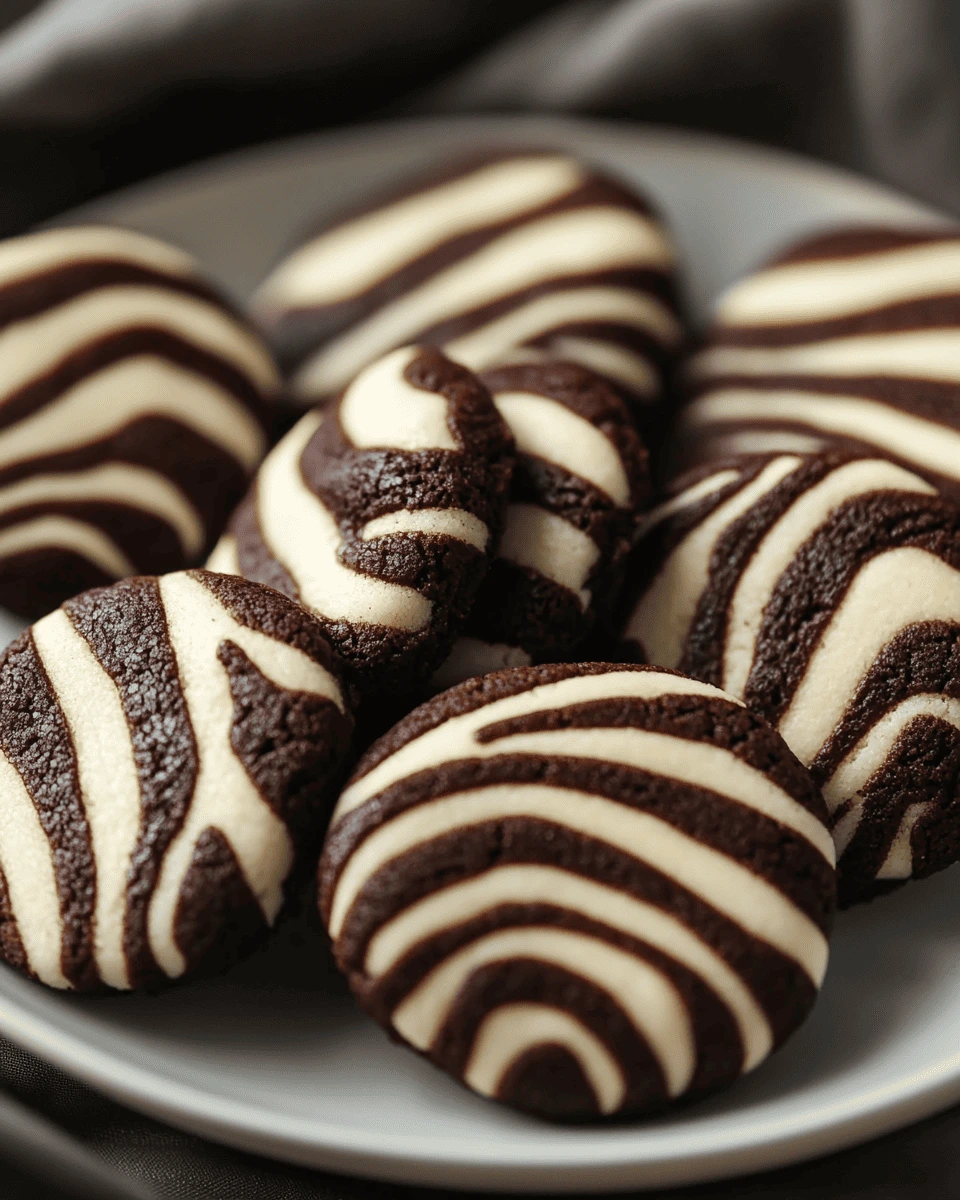 Homemade zebra cakes with layers of fluffy vanilla sponge, creamy filling, and a glossy chocolate coating topped with iconic white chocolate stripes, displayed on a wooden board.