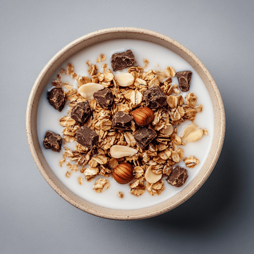 A glass of Carnation Instant Breakfast chocolate-flavored shake with a packet of mix beside it, garnished with a straw, on a breakfast table with fresh fruit.