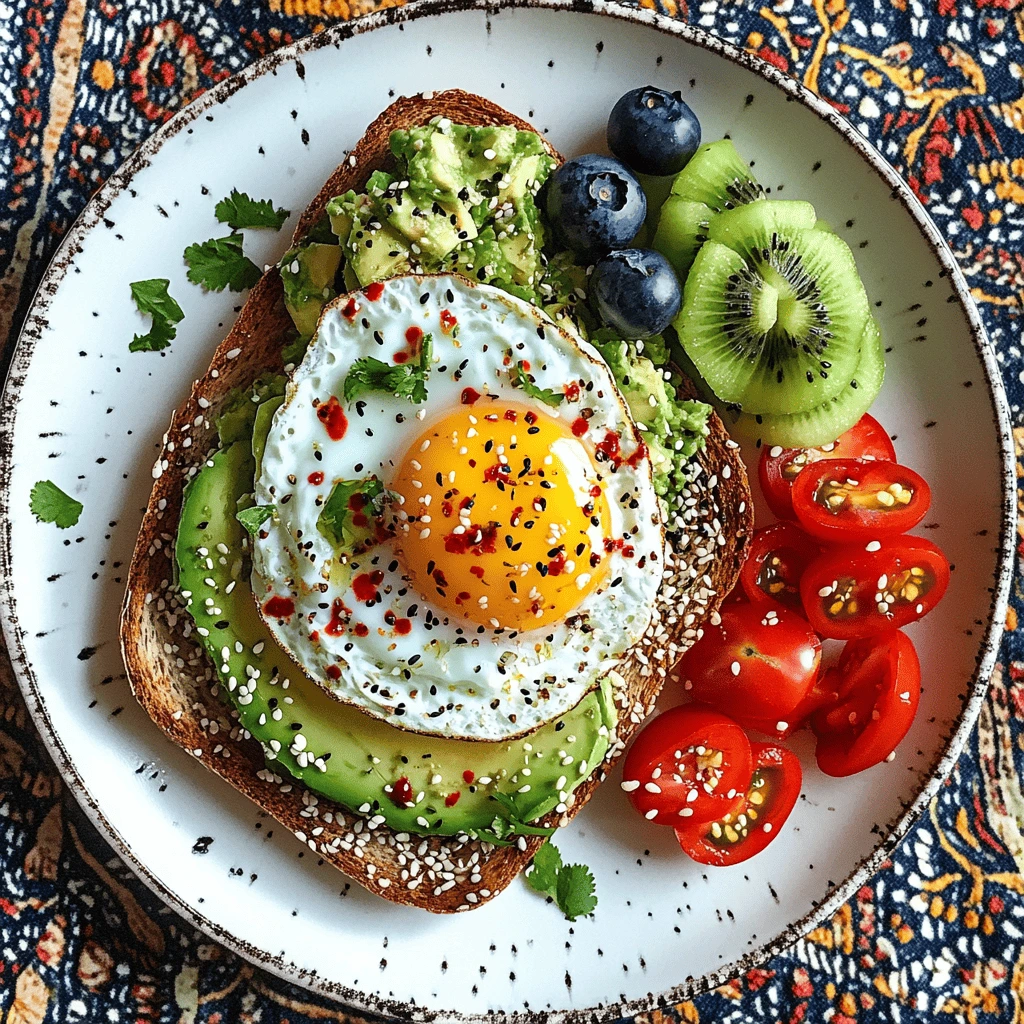 A variety of easy breakfast ideas featuring avocado toast, a smoothie bowl with fresh berries, overnight oats in a mason jar, and scrambled eggs on a plate with whole-grain toast.