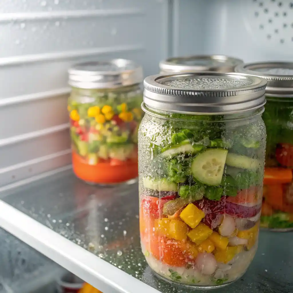 Marinated Vegetable Salad – The Ultimate Guide to a Flavorful, Healthy Side Dish Mason jars of marinated vegetable salad in fridge