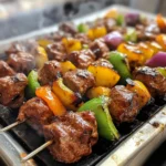 Marinated Beef Kabobs on Grill with Veggies