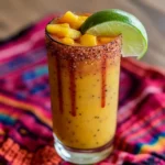 Chamoyada recipe in a clear glass with mango and chamoy layers